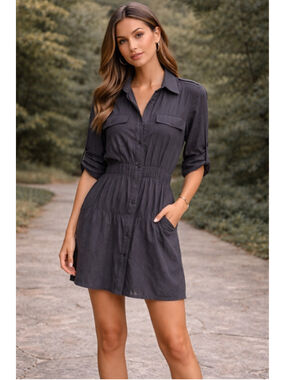 Women's Navy Button-Down Ruched Mini Dress Size 2